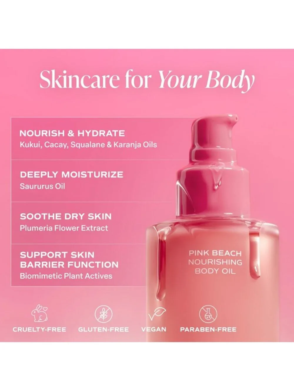 Pink Beach Body Care Set - 3 Piece Wash & After Shower Oil Kit for Glowing Skin